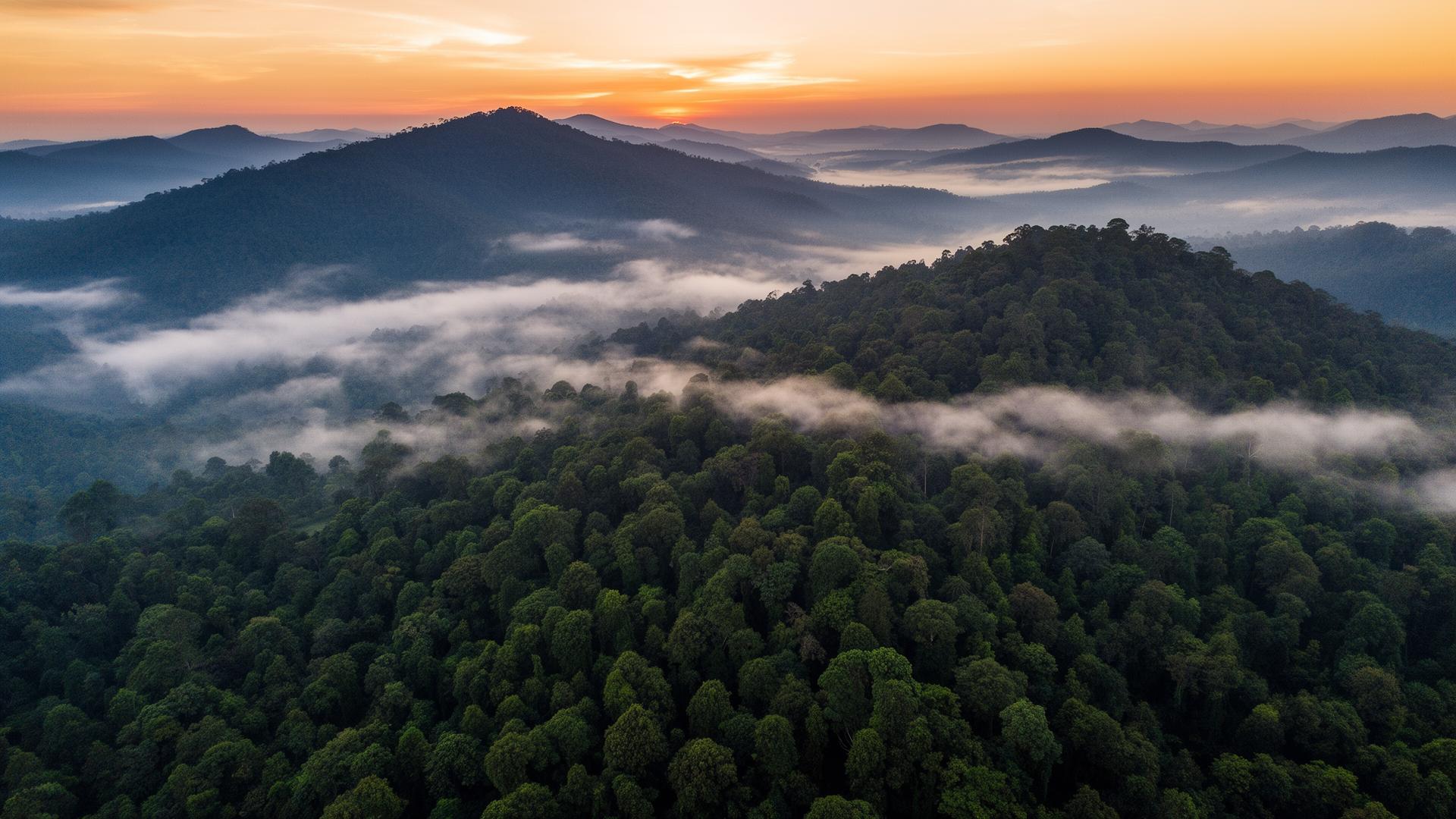 Aerial view of the Bwindi Impenetrable Forest at sunrise